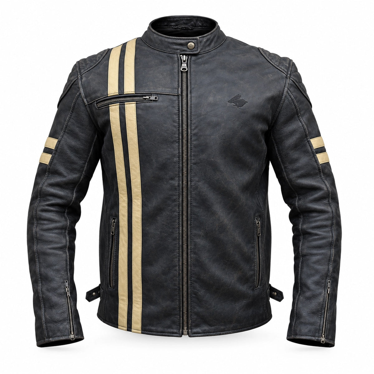 Jaqueta de Moto em Couro Racing Rabbit OLD SCHOOL Vintage com Proteções para Motociclista