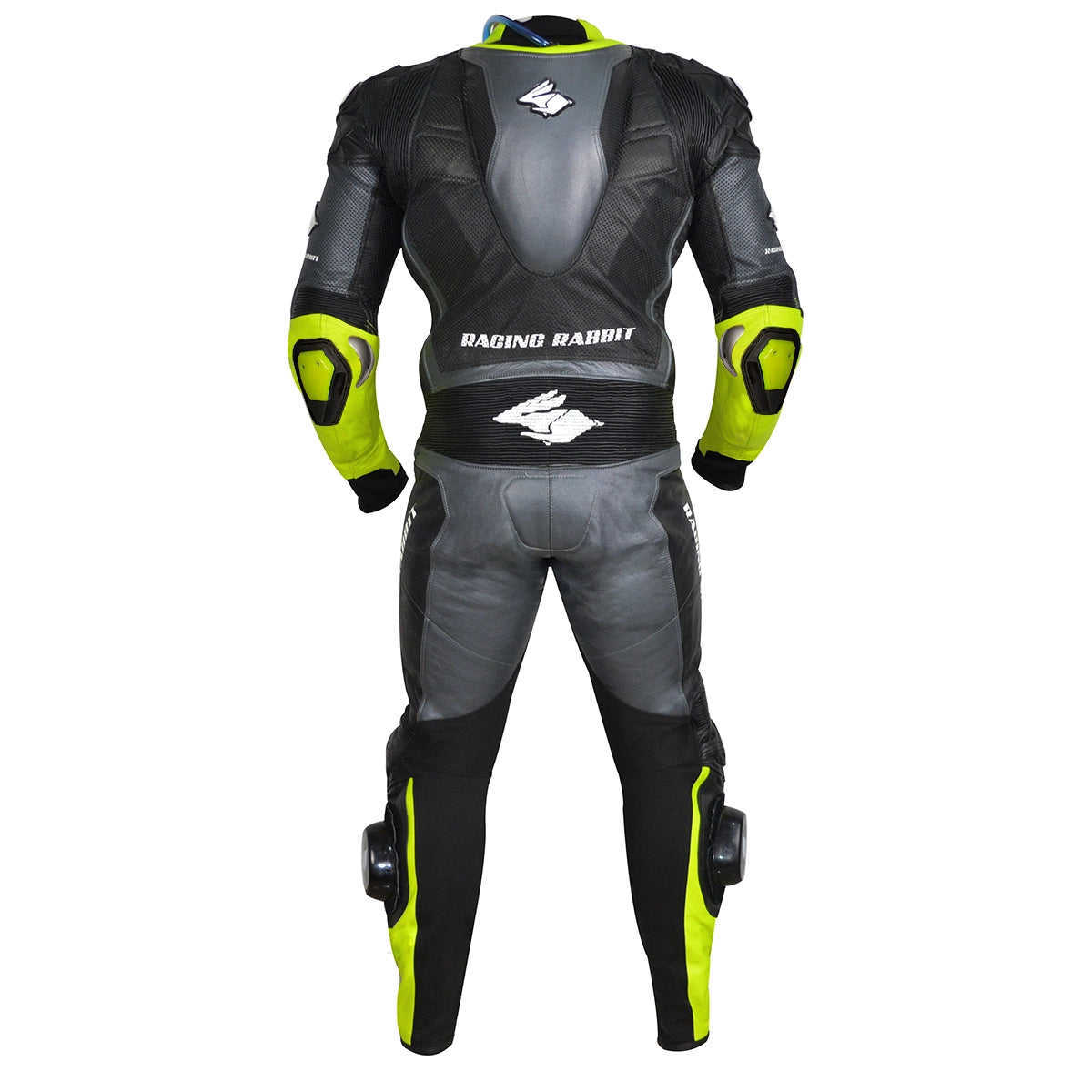 Macacao Motociclista Racing Rabbit Rush Esportivo em Couro Ventilado com Proteções Moto Racing Speed 1 peça, prateado e amarelo, masculino.