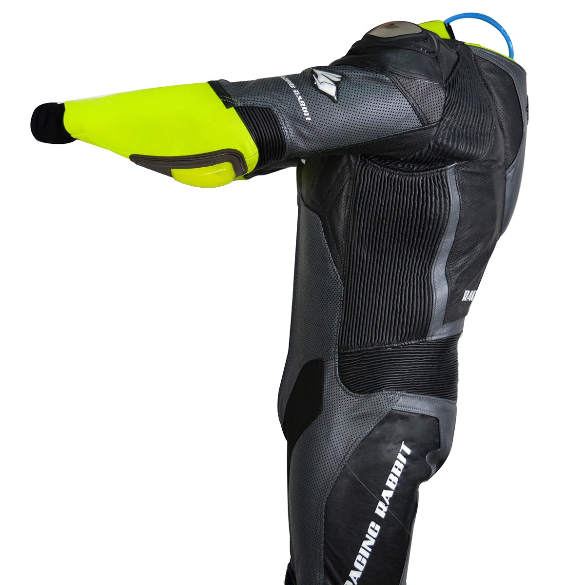Macacao Motociclista Racing Rabbit Rush Esportivo em Couro Ventilado com Proteções Moto Racing Speed 1 peça, prateado e amarelo, masculino.