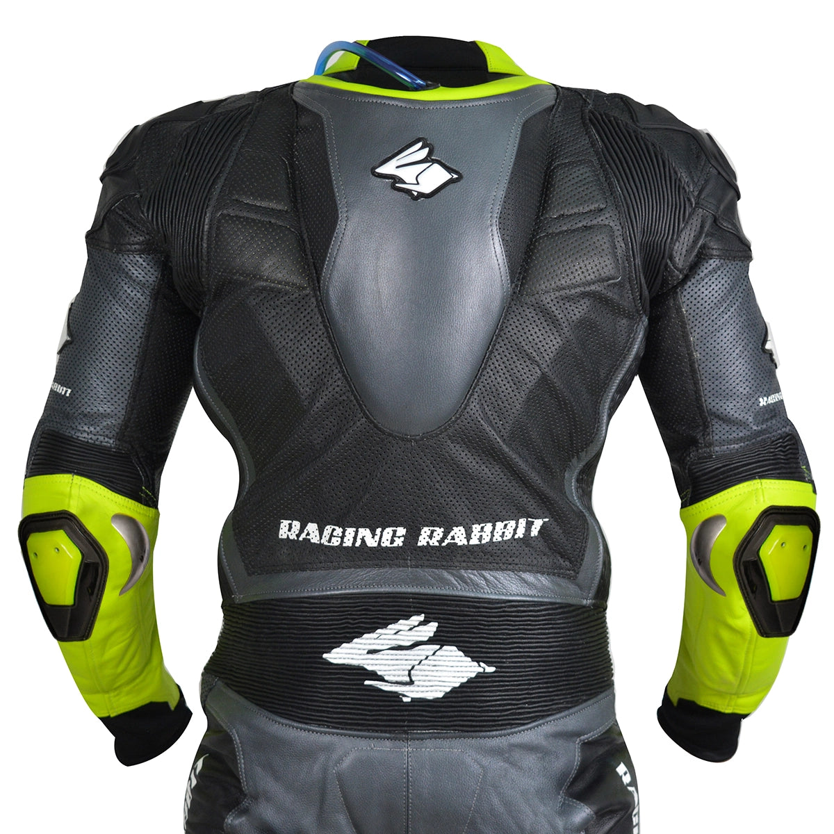 Macacao Motociclista Racing Rabbit Rush Esportivo em Couro Ventilado com Proteções Moto Racing Speed 1 peça, prateado e amarelo, masculino.