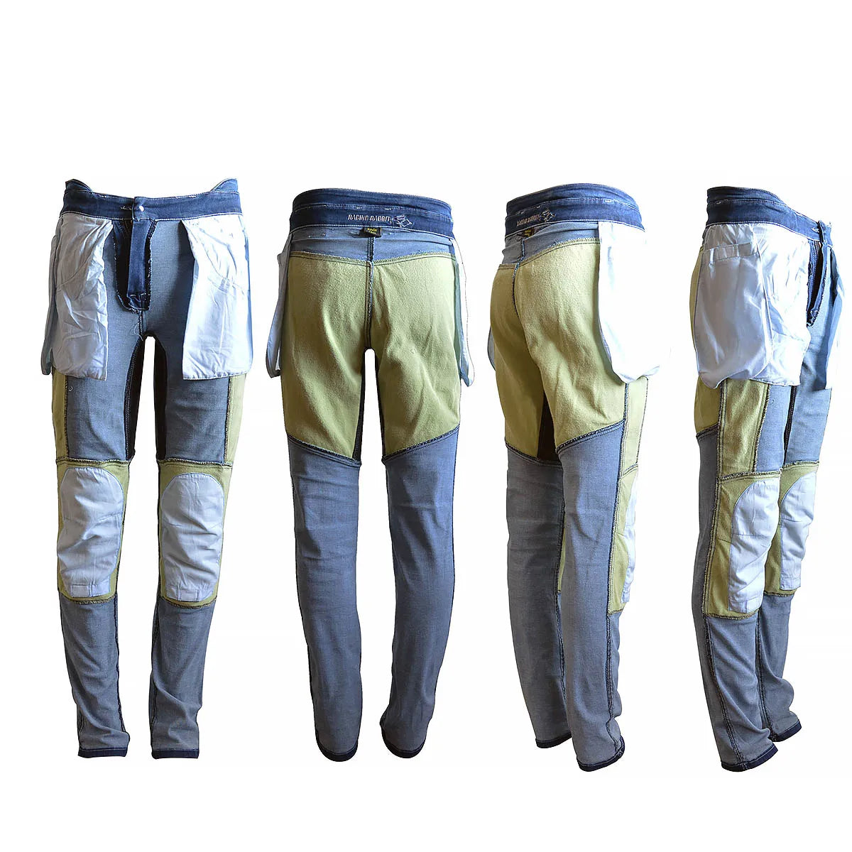 Calça Jeans Motociclista com Kevlar e Proteções Internas de Joelhos e Quadril, marca Racing Rabbit modelo Corsair, cor azul, masculina.