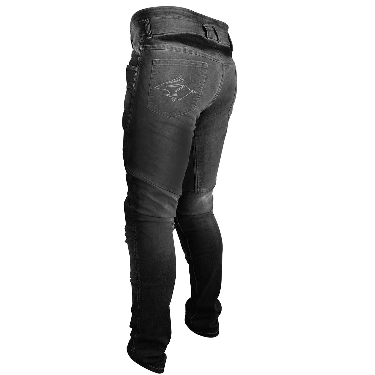 Calça Jeans Motociclista com Kevlar e Proteções Internas de Joelhos e Quadril, marca Racing Rabbit modelo Corsair, cor preta, masculina.