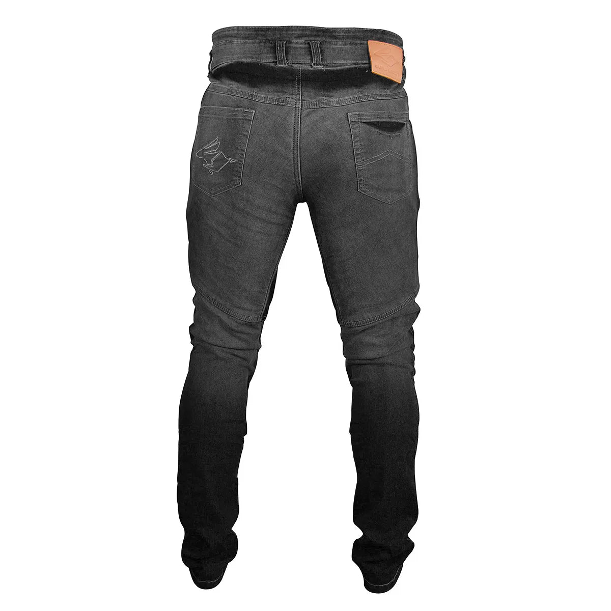 Calça Jeans Motociclista com Kevlar e Proteções Internas de Joelhos e Quadril, marca Racing Rabbit modelo Corsair, cor preta, masculina.