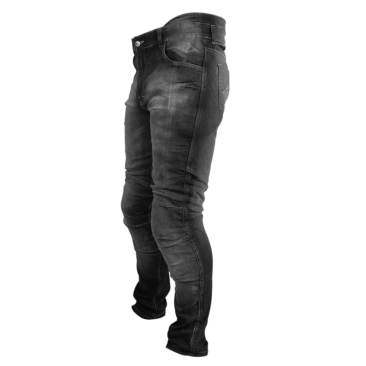 Calça Jeans Motociclista com Kevlar e Proteções Internas de Joelhos e Quadril, marca Racing Rabbit modelo Corsair, cor preta, masculina.