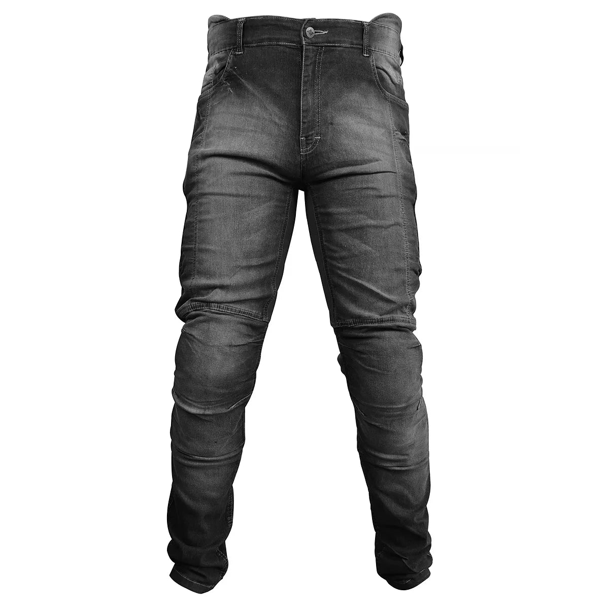Calça Jeans Motociclista com Kevlar e Proteções Internas de Joelhos e Quadril, marca Racing Rabbit modelo Corsair, cor preta, masculina.