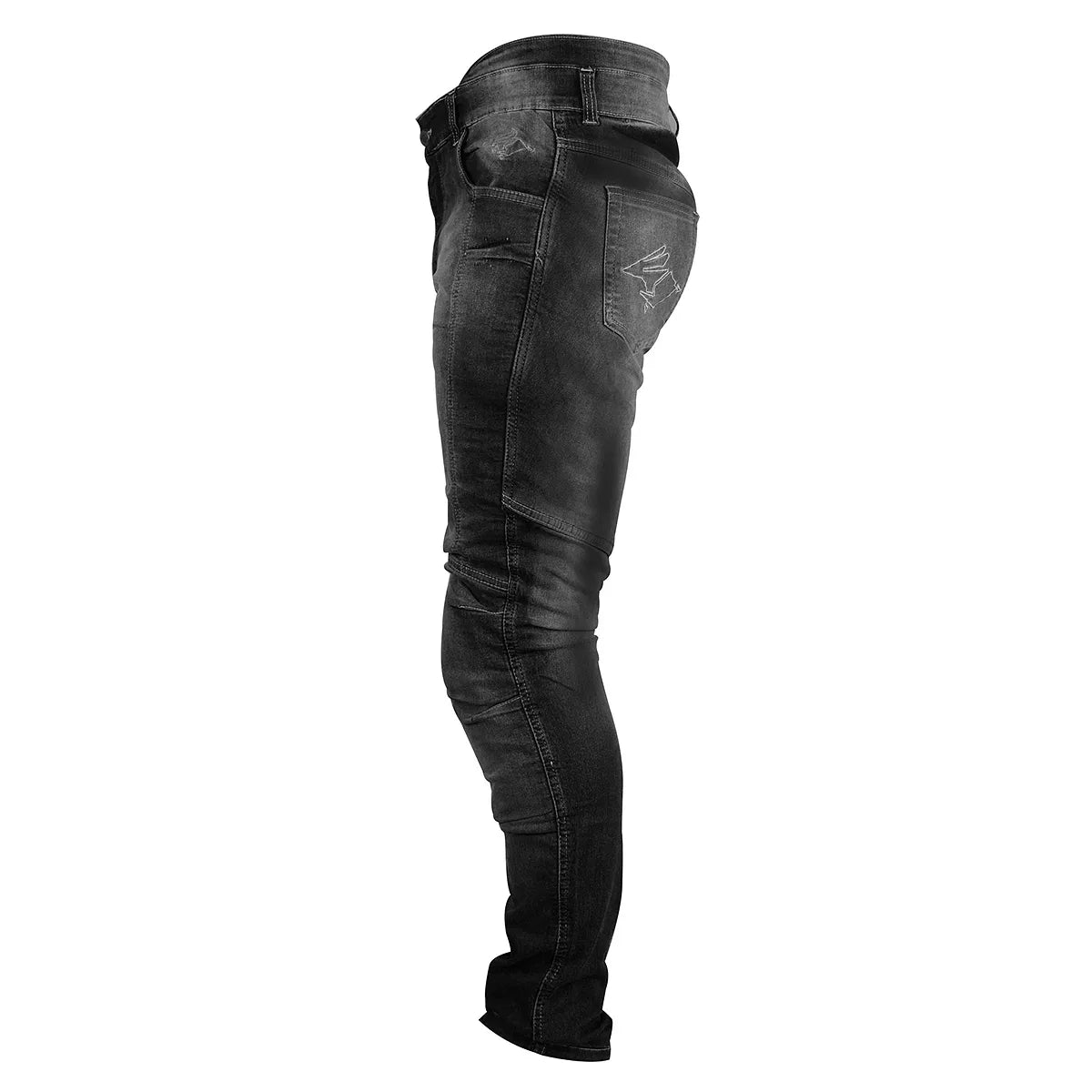 Calça Jeans Motociclista com Kevlar e Proteções Internas de Joelhos e Quadril, marca Racing Rabbit modelo Corsair, cor preta, masculina.