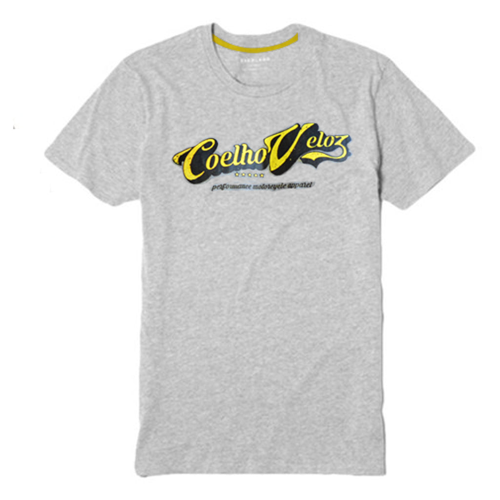 Camiseta Motociclista Vintage Racing Rabbit Coelho Veloz Cor Cinza Logo Amarelo