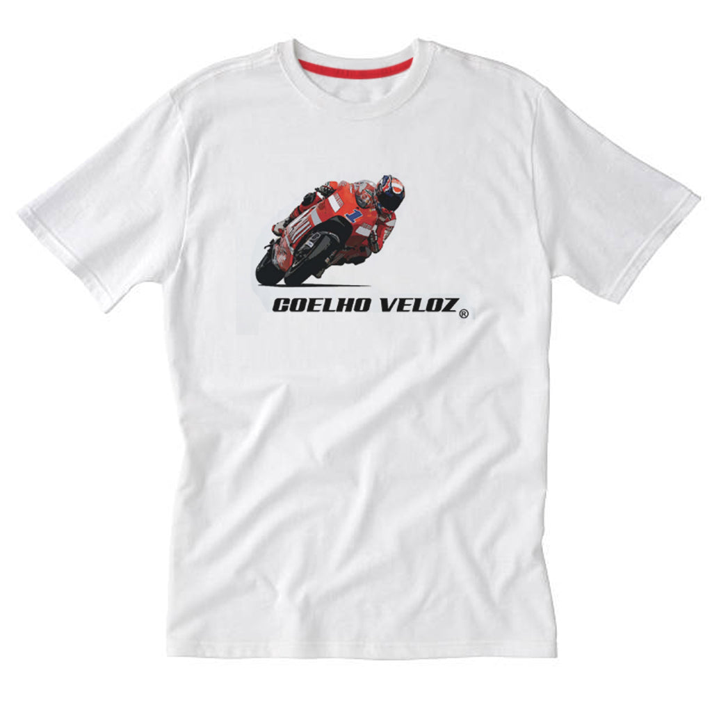 Camiseta Motociclista na Cor Branca Racing Rabbit | Coelho Veloz