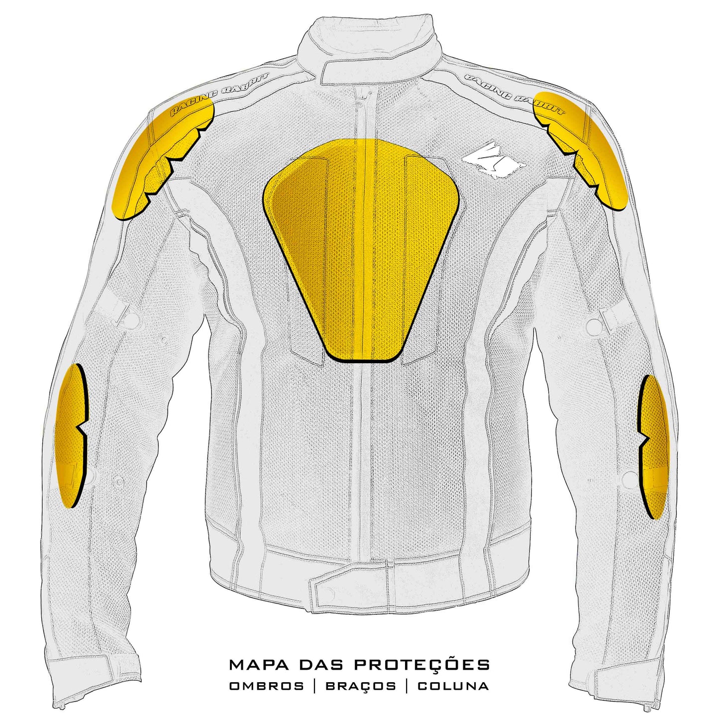 Jaqueta Racing Rabbit Black Wind Motociclista com Proteção Interna, Impermeável, Ventilada, Forro Térmico, Refletivos, Preta, Masculina, 5 em 1