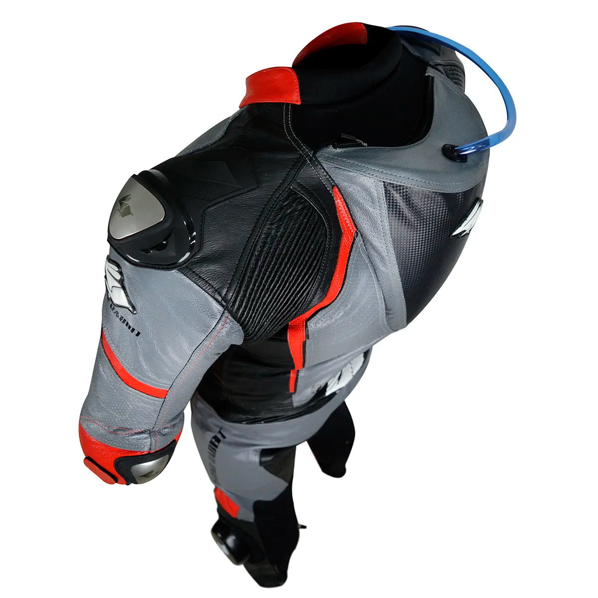 Macacao Motociclista Racing Rabbit Razor Esportivo em Couro Ventilado com Proteções Moto Racing Speed 1 peça, prateado e vermelho, masculino.