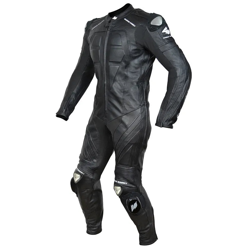 Macacao Motociclista Racing Rabbit TT Pro Esportivo em Couro Ventilado com Proteções Moto Racing Speed 1 peça, cor preto, masculino