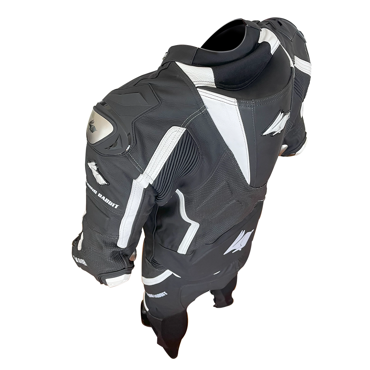 Macacão Motociclista Racing Rabbit Modelo Vortex 2 peças em couro bovino, com proteções interna C.E, Proteções externas metálicas, couro ventilado, painéis em elastano. Maximo de conforto e segurança para pilotar sua motocicleta.