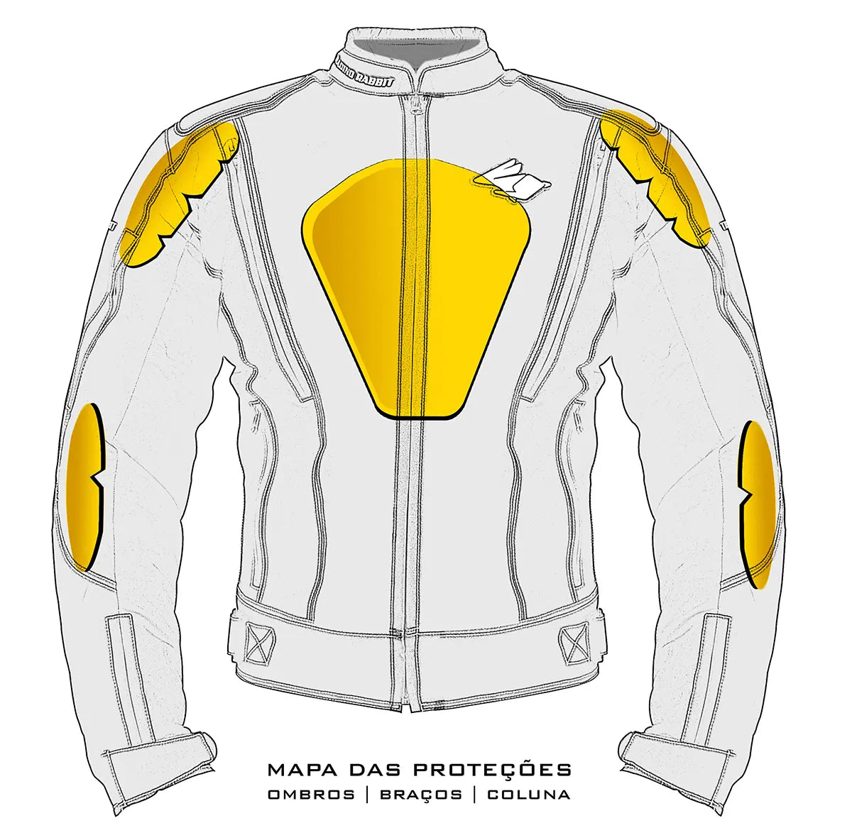 Jaqueta Racing Rabbit impermeável modelo All Black, cor preta, com forro térmico removível, proteções certificadas C.E nos ombros, cotovelos e costas, detalhes refletivos para maior segurança em baixa visibilidade, design moderno e funcional, ideal para motociclistas em todas as condições climáticas.