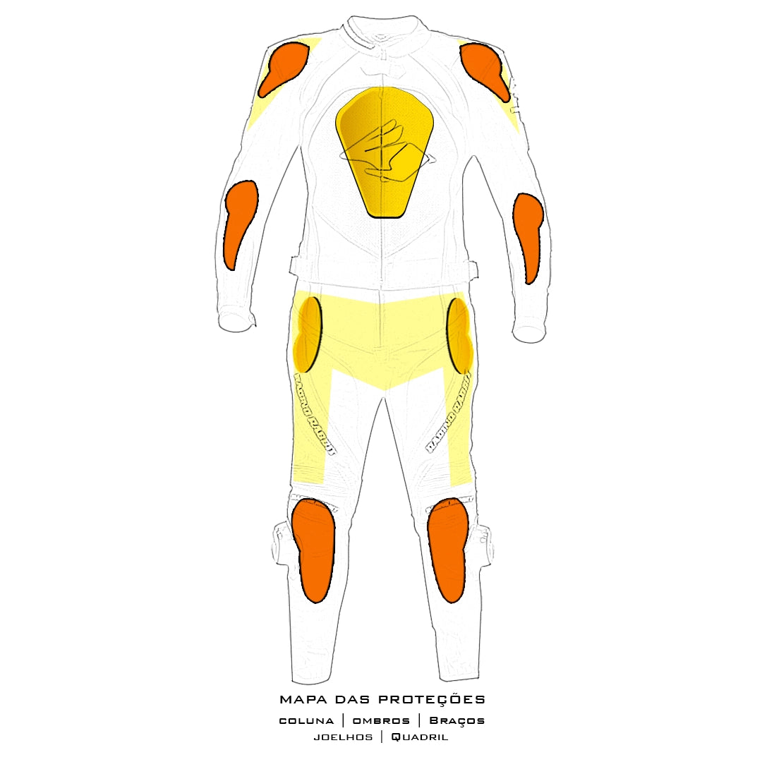 Macacao Motociclista Racing Rabbit Le Mans Esportivo em Couro Ventilado com Proteções Moto Racing Speed 2 peça