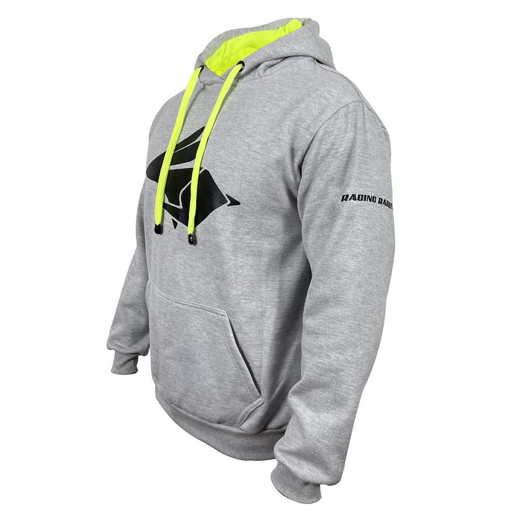 Moletom Motociclista Racing Rabbit, cor cinza com detalhes em verde, modelo Electric Green, Inverno