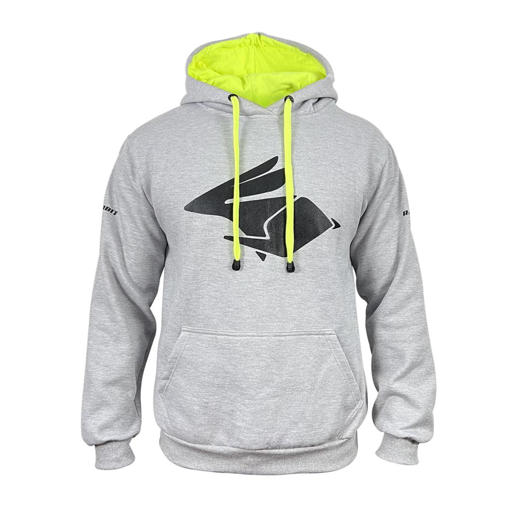 Moletom Motociclista Racing Rabbit, cor cinza com detalhes em verde, modelo Electric Green, Inverno
