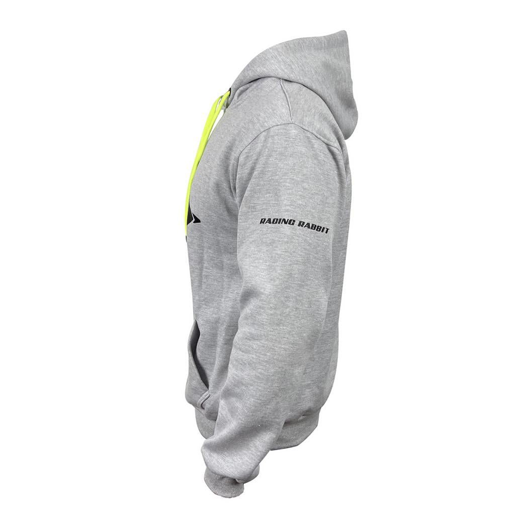 Moletom Motociclista Racing Rabbit, cor cinza com detalhes em verde, modelo Electric Green, Inverno