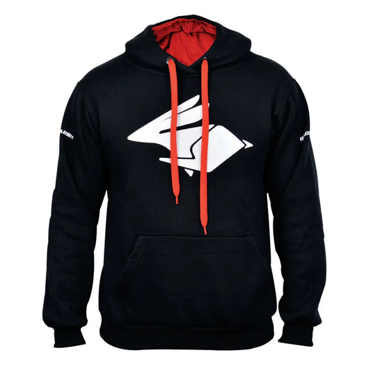 Moletom Motociclista Racing Rabbit, cor preto com detalhes em vermelho, modelo Red Head, Inverno