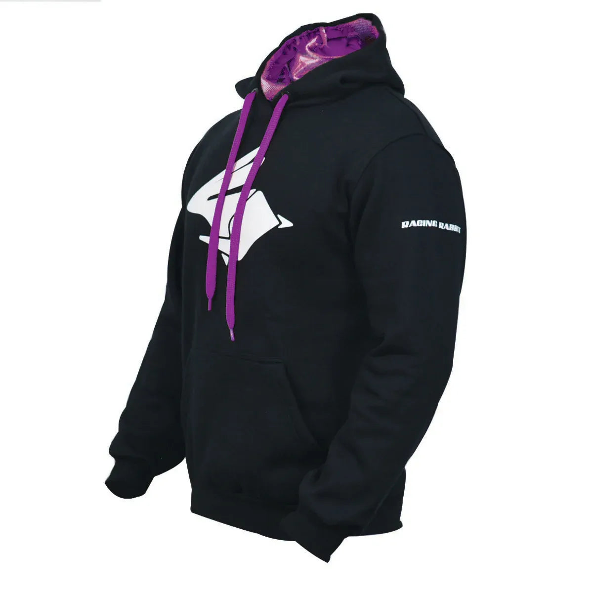 Moletom Motociclista Racing Rabbit, cor preto com detalhes em Roxo, modelo Purple Haze, Inverno