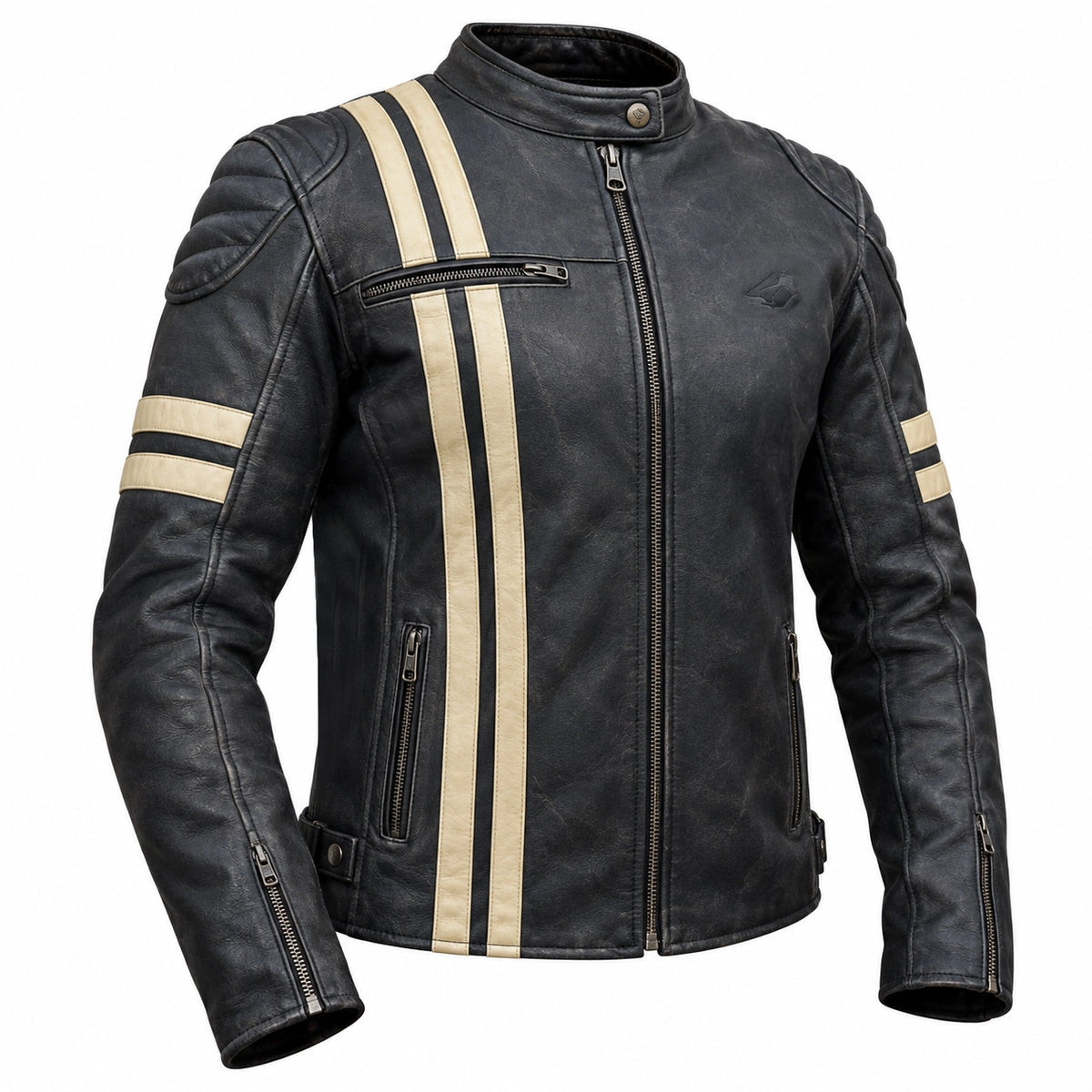 Jaqueta de Moto em Couro Racing Rabbit OLD SCHOOL Vintage com Proteções para Motociclista