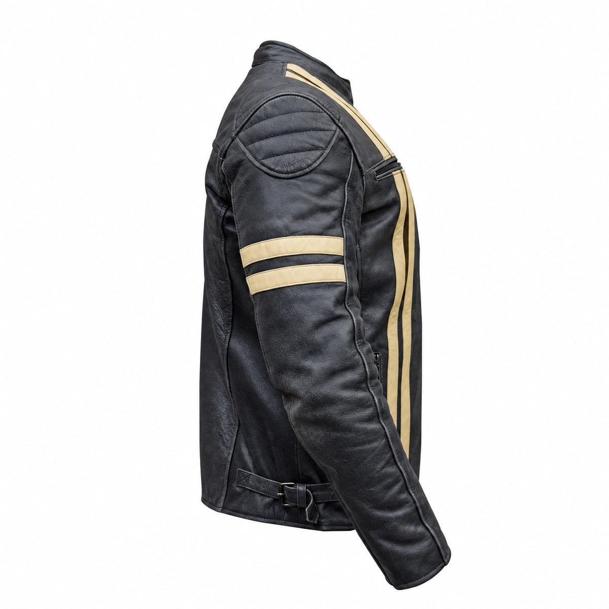 Jaqueta de Moto em Couro Racing Rabbit OLD SCHOOL Vintage com Proteções para Motociclista