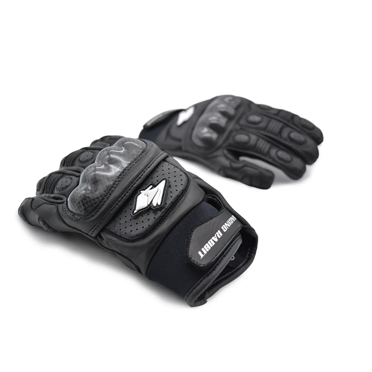 Luva Motociclista Racing Rabbit modelo Rapid, couro, cor preta , ventilada com proteções, masculina.