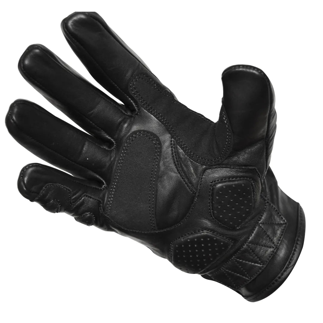 Luva Motociclista Racing Rabbit modelo Rapid, couro, cor preta , ventilada com proteções, masculina.
