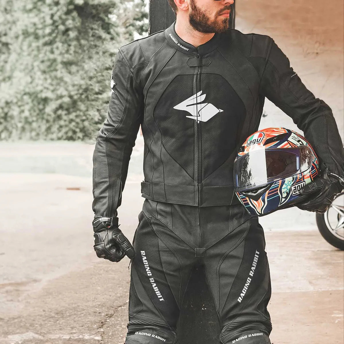 Macacão Moto LE MANS Peças Couro Premium e Proteções Racing Rabbit