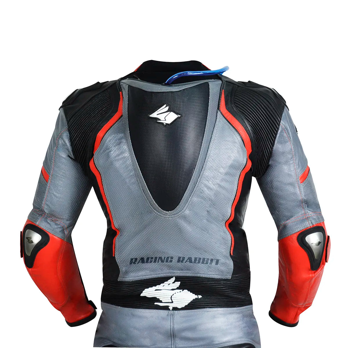 Macacao Motociclista Racing Rabbit Razor Esportivo em Couro Ventilado com Proteções Moto Racing Speed 1 peça, prateado e vermelho, masculino.