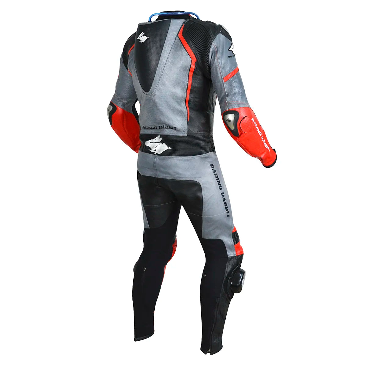 Macacao Motociclista Racing Rabbit Razor Esportivo em Couro Ventilado com Proteções Moto Racing Speed 1 peça, prateado e vermelho, masculino.