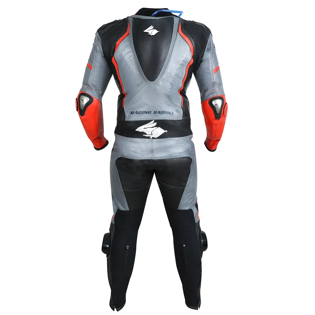 Macacao Motociclista Racing Rabbit Razor Esportivo em Couro Ventilado com Proteções Moto Racing Speed 1 peça, prateado e vermelho, masculino.