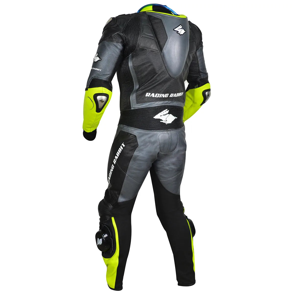 Macacao Motociclista Racing Rabbit Rush Esportivo em Couro Ventilado com Proteções Moto Racing Speed 1 peça, prateado e amarelo, masculino.