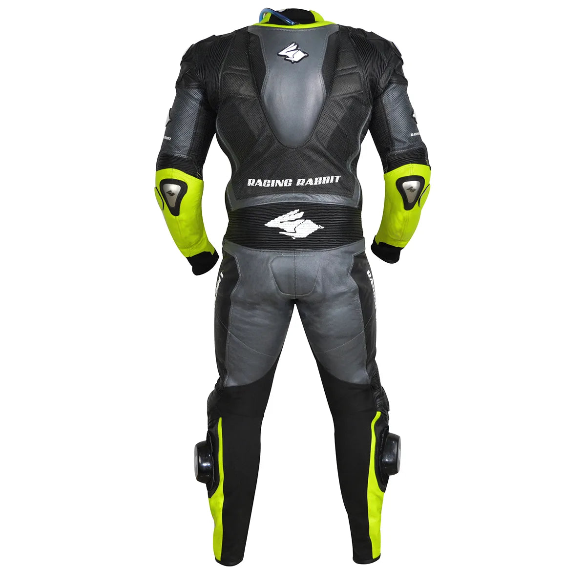 Macacao Motociclista Racing Rabbit Rush Esportivo em Couro Ventilado com Proteções Moto Racing Speed 1 peça, prateado e amarelo, masculino.