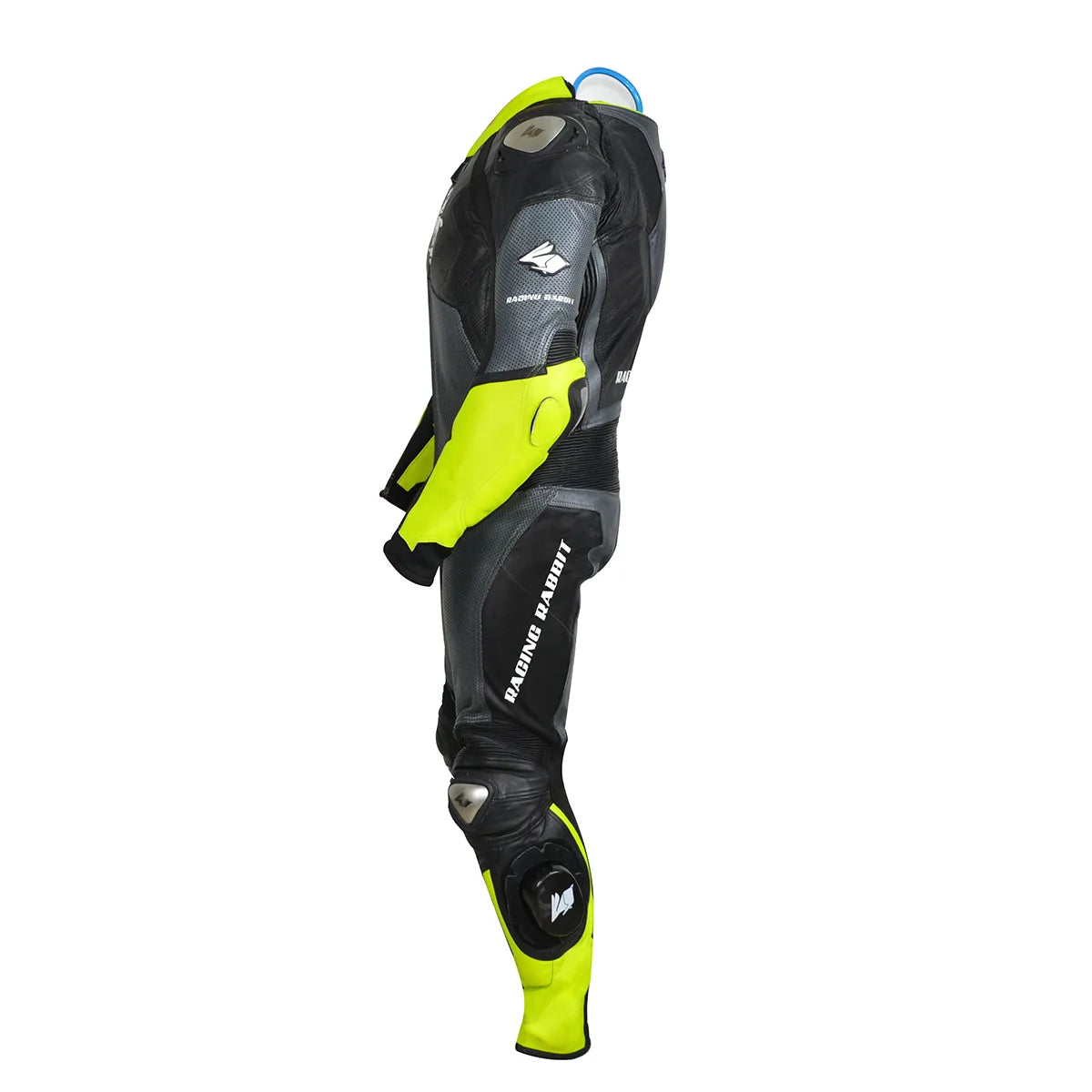 Macacao Motociclista Racing Rabbit Rush Esportivo em Couro Ventilado com Proteções Moto Racing Speed 1 peça, prateado e amarelo, masculino.