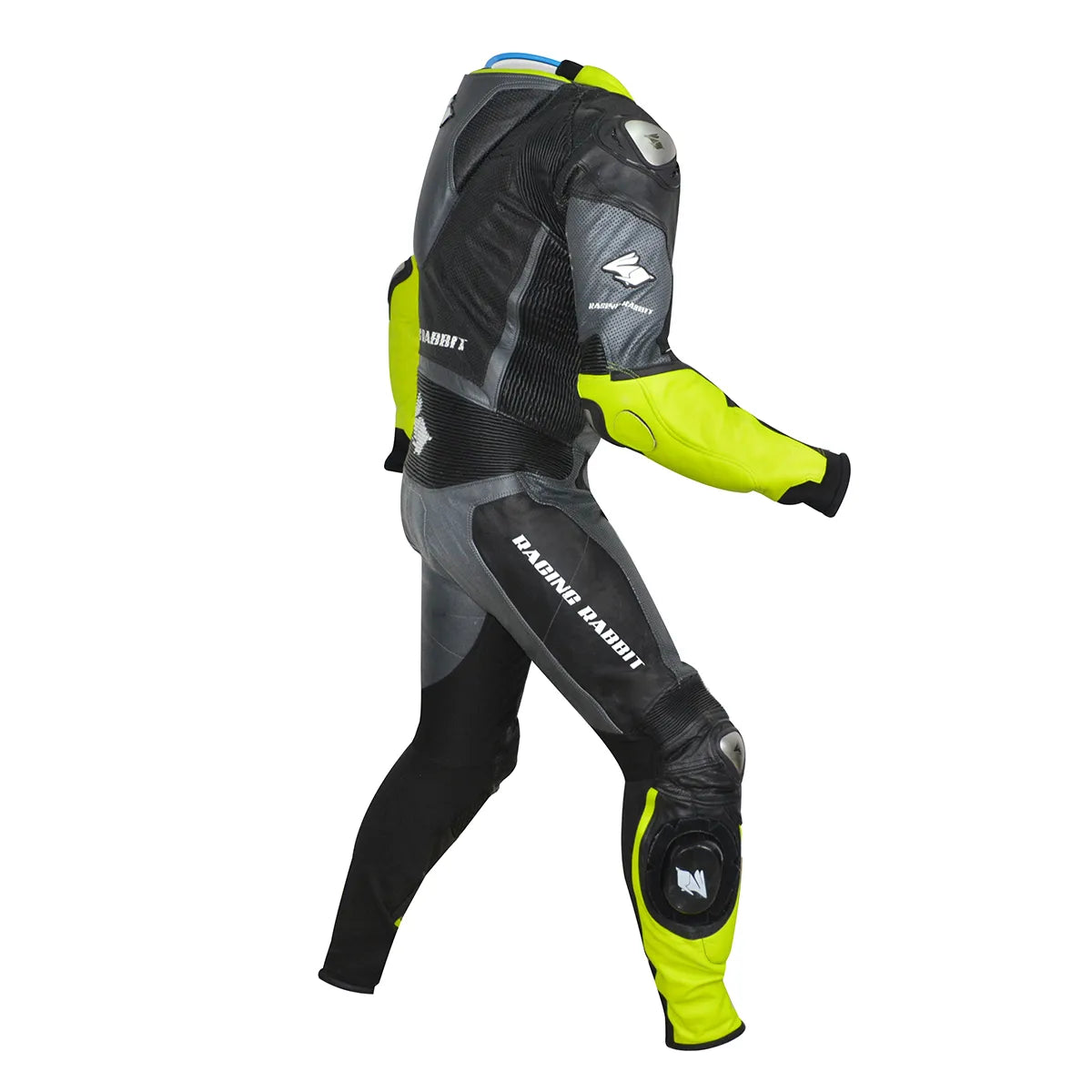 Macacao Motociclista Racing Rabbit Rush Esportivo em Couro Ventilado com Proteções Moto Racing Speed 1 peça, prateado e amarelo, masculino.