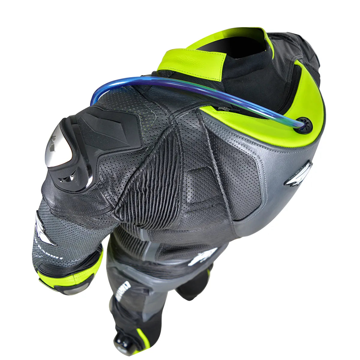 Macacao Motociclista Racing Rabbit Rush Esportivo em Couro Ventilado com Proteções Moto Racing Speed 1 peça, prateado e amarelo, masculino.