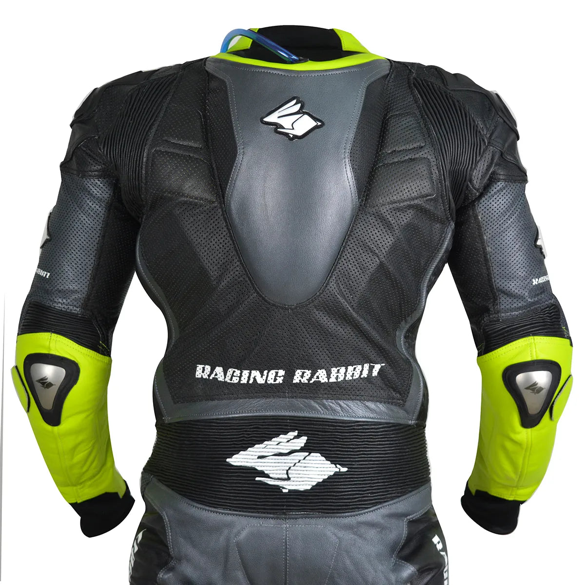 Macacao Motociclista Racing Rabbit Rush Esportivo em Couro Ventilado com Proteções Moto Racing Speed 1 peça, prateado e amarelo, masculino.