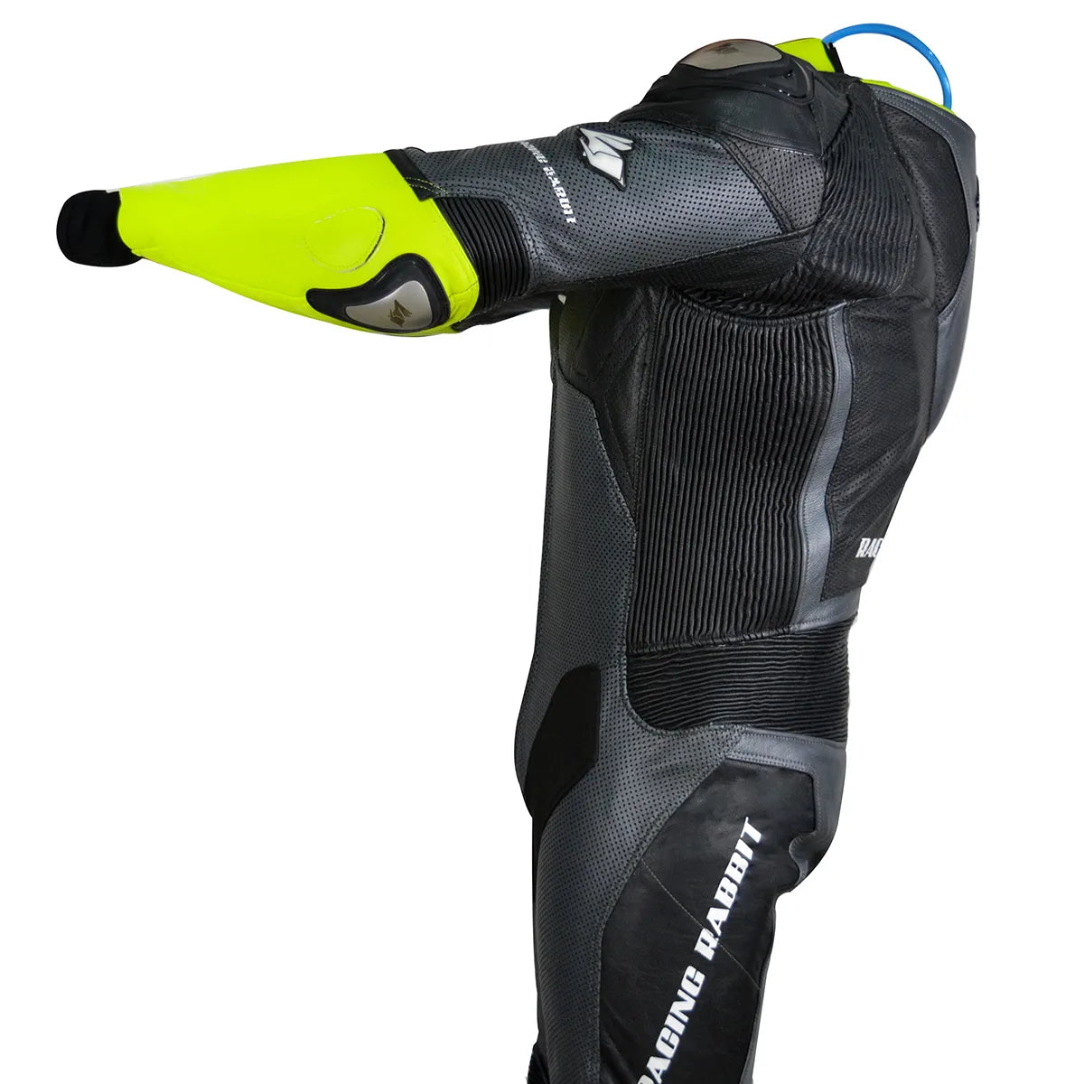 Macacao Motociclista Racing Rabbit Rush Esportivo em Couro Ventilado com Proteções Moto Racing Speed 1 peça, prateado e amarelo, masculino.