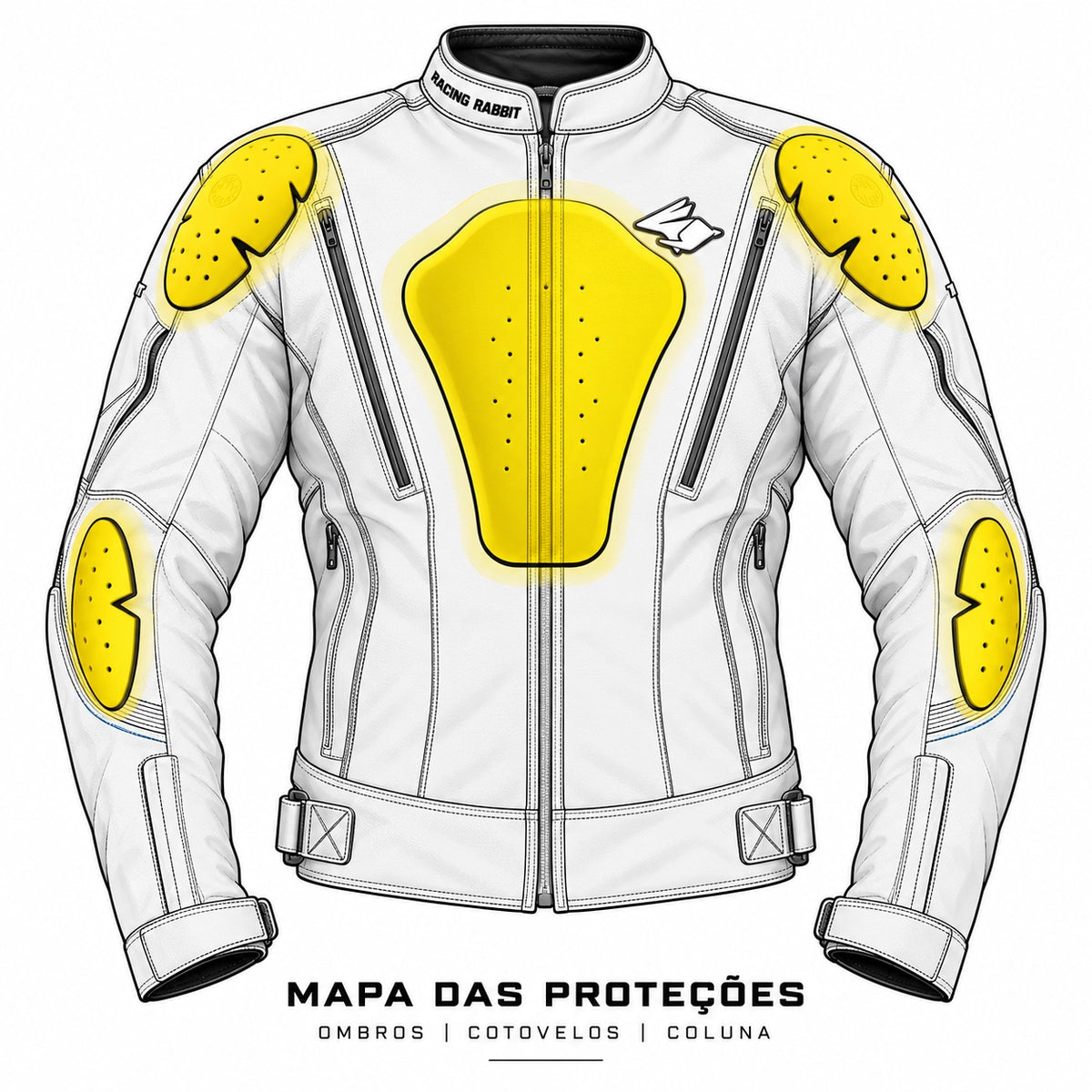 Jaqueta de Moto Racing Rabbit ALL BLACK Impermeável com Proteções CE