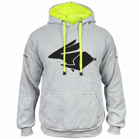 Moletom Motociclista Racing Rabbit, cor cinza com detalhes em verde, modelo Electric Green, Inverno